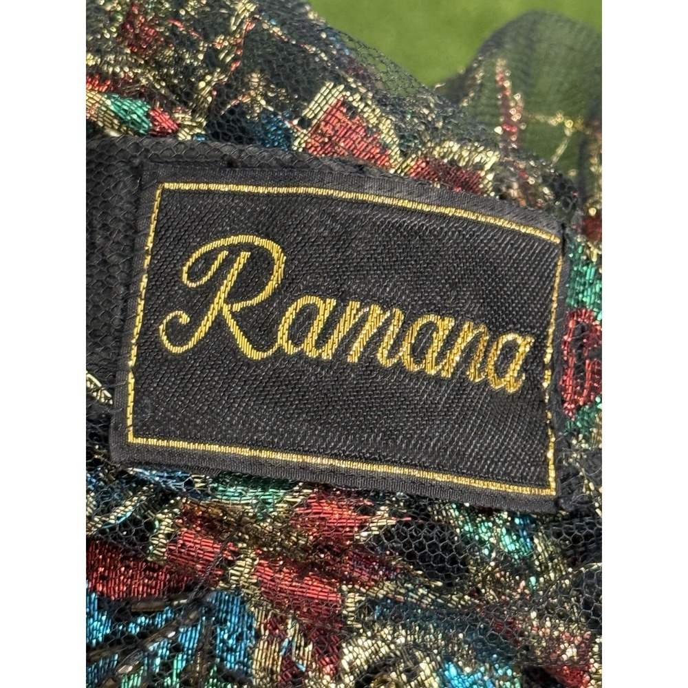 Vintage Ramana Duster Jacket One Size Black Floral Metallic Lame Kimono Cover Up - Picture 9 of 13